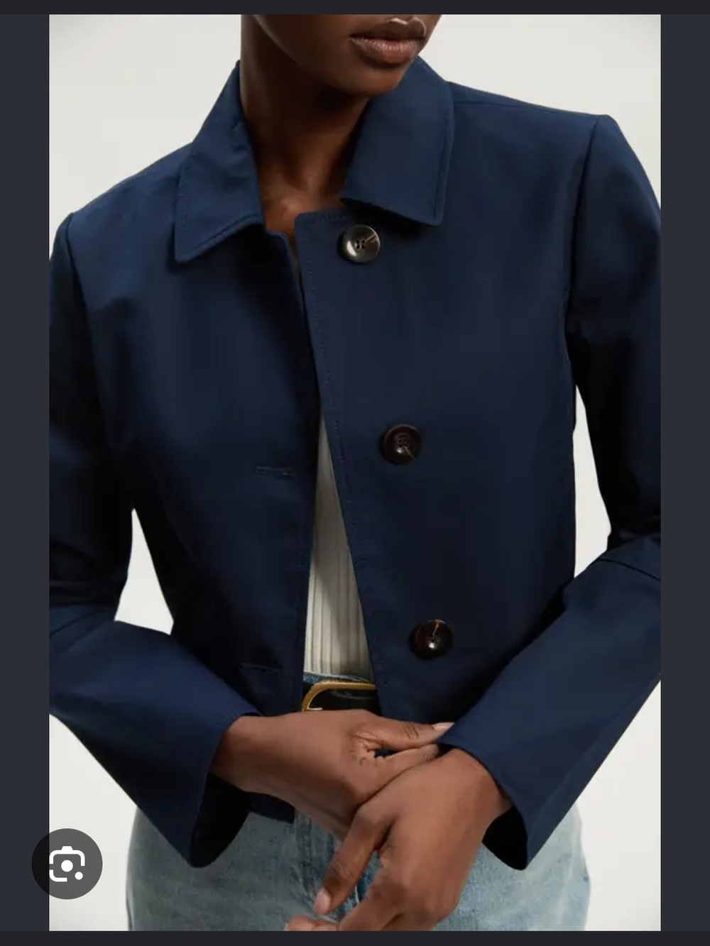 Karen Millen Petite Navy Blue Cotton Button Tailored Cropped Jacket Size 6 (M)